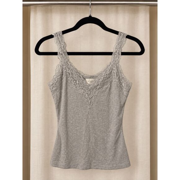 Cami NYC Tops - Cami NYC Gray Lace Ribbed Tank